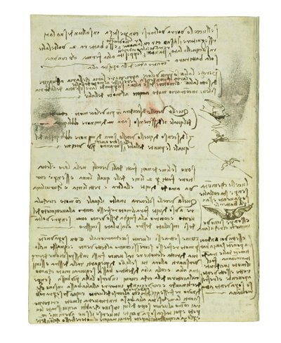 Códice sobre el vuelo de los pájaros, Folio 10 verso de Leonardo da Vinci